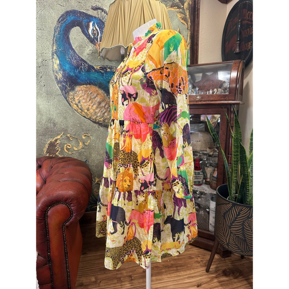 J Crew Animal Print Mini Dress XS Cotton Tiered Boho - Picture 5 of 13